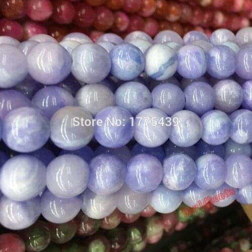 Free Shipping Natural Stone 6 8 10 12MM Purple White Colorful Jadee Loose Beads Pick Colors For Jewelry Making