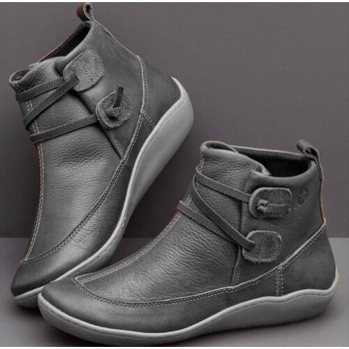 PU Leather Ankle Boots for Women Autumn Winter Cross Strips Vintage Women Punk Boots Shoes Ladies Flat Women Boots Woman