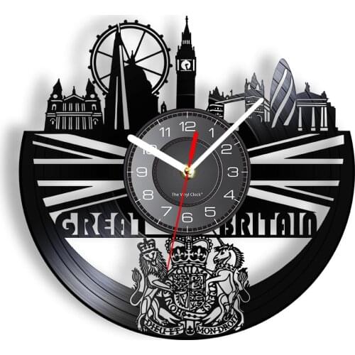 The Great Britain Cityscape LED Backlight Modern Wall Clock London Skyline Landmarks Gramophone Record Wall Watch Vinyl Artwork