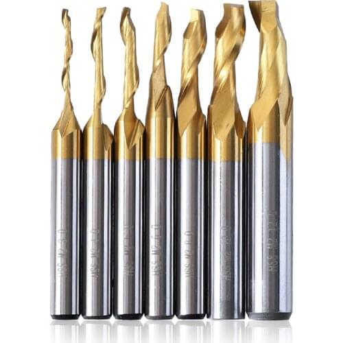 CNC Engraving End Mill 3-12mm Drill Bits Single Flute Milling Cutter Titanium-plated Drill Bits Cutting Tool TXTB1