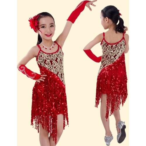 Child latin performance wear Sling Sequin kids latin dance costume Tassels children dancing dress girl dance clothing S/M/L