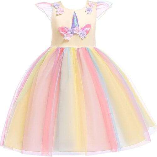 Girl princess dress beauty lace unicorn dresses for 2-10years girls rainbow dress party performance dress clothing