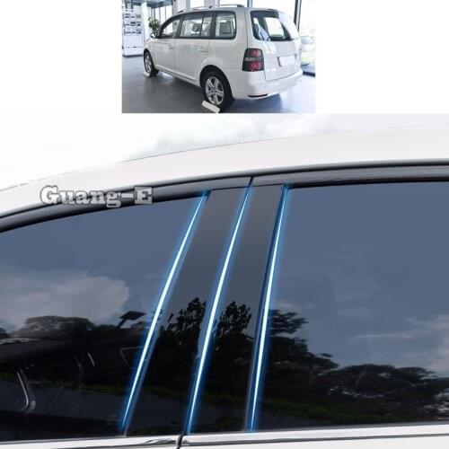 For Volkswagen VW Touran 2008-2015 Car PC Material Pillar Post Cover Door Trim Window Piano Black Molding Sticker Plate 8pcs