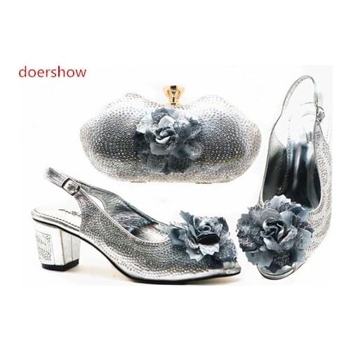 Doershow NEW come Matching Shoes and Bag Set African Wedding Shoe and Bag set Italy Shoe and Handbag Summer Set Women !STB1-3