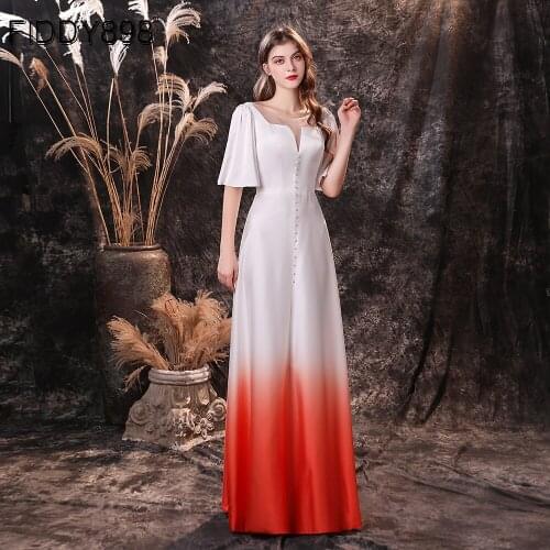Gradient Color Wedding Dresses Cheap A-Line Half Sleeves Bridal Gowns Long Simple Marriage Dress With Pearls Robe De Mariee