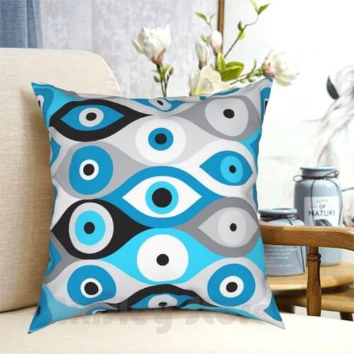 Greek Evil Eye Pattern Blues And Greys Pillow Case Printed Home Soft Throw Pillow Greek Mati Mati Mataki Matiasma Greek
