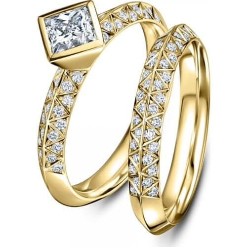 New Arrival Trendy Gold Color Engagement Rings For Women Rhombus AAA White Zircon Cubic Elegant Rings Wedding Jewelry Gifts
