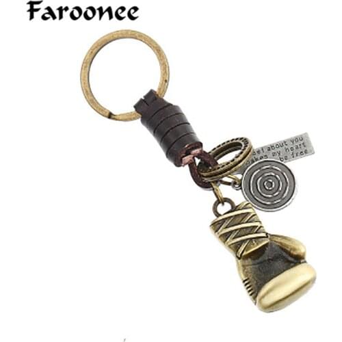 Mens Creative Small Gift Leather Key Ring Ornaments Punk Keychain Trendy Vintage Boxing Gloves Boots Pendant Car Bag Key Chain