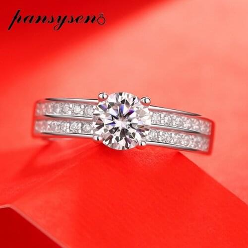 PANSYSEN 100% 925 Sterling Silver 1CT Moissanite Ring Wedding Engagement Diamond Jewelry Rings for Women Men Wholesale Gifts