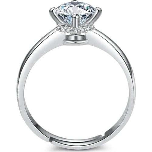 Wholesale Hot Sell New Fashion Four Claws Shiny Zircon 925 Sterling Silver Adjustable Size Rings for Women Jewelry Wedding Gift