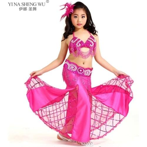 New Belly Dance Costume Performance Wear Girls Dance Children Bellydance Dancing 3pcs Bra&Belt&Skirt Set Clothes For Kids
