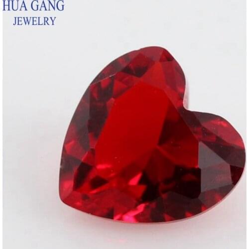 Red Color Heart Shape Princess Cut Loose Glass Beads Synthetic Gems For Jewelry Size 3x3~15x15mm Free Shipping