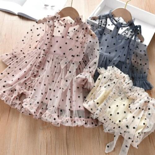 Summer Toddler Baby Girl Long Sleeve Voile Dress Polka Dot Party Zipper Dress Tutu Sundress 1-6Y