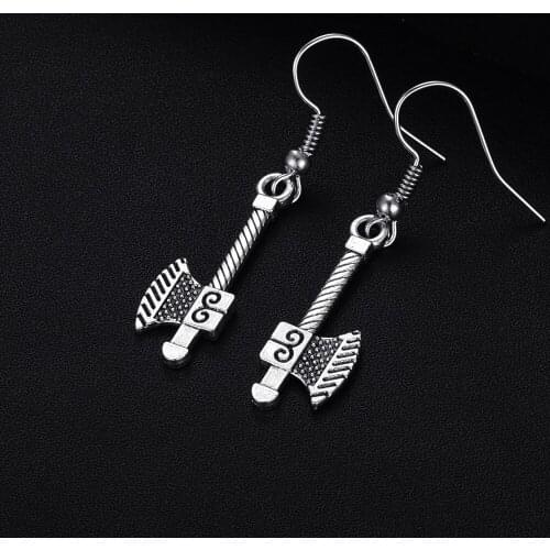 Trendy Vintage Axe Shape Dangle Antique Silver Plated Retro Cute Drop Earrings for Women Girl Jewelry Bijoux