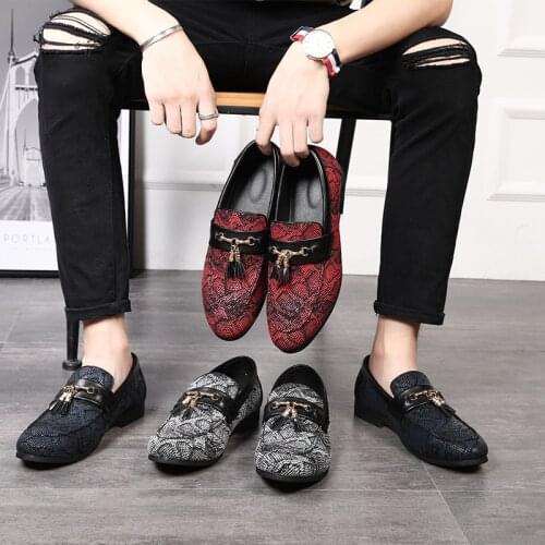 RUIDENG mens party Dress casual shoes Microfiber Leather breathable slip on business fashion shoes red black gray sizes 37-48