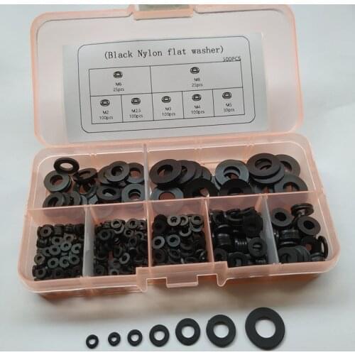 500pcs/box DIN125 iso7089 M2 M2.5 M3 M4 M5 M6 M8 Black/White Plastic Nylon Washer Plated Flat spacer washer seals gasket Kits