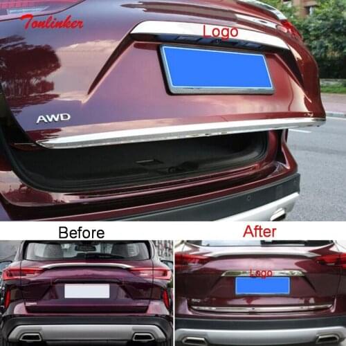 Tonlinker Exterior Car Tailgate logo/Edge Cover sticker for INFINITI QX50 2018-20 Car Styling 2PCS Stainless steel Cover sticker