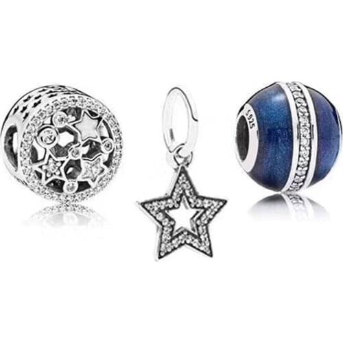 NEW 100% 925 Sterling Silver Star Charm Snowflake Charm Track Beaded Surprise Gift Set Original Womens Jewelry Collection