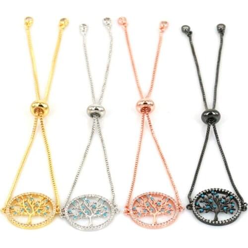 New Style Party Wedding Jewelry Tree of Life Bracelets for Women Gold Sliver Rose Gold Black CZ Link Bracelets Gift and Chain