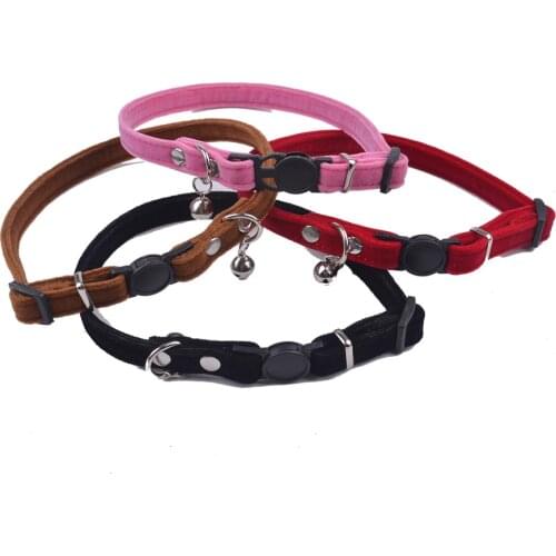 Soft Velvet Material Cat Collar With Bells Quick Release Buckle Safety Collars For Cats Red Pink Brown Black Cat Necklace
