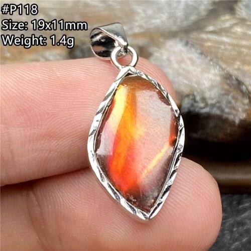 Necklace Pendant Natural Red Ammonite Ammolite Stone Jewelry For Women Men Healing Luck Crystal 19x11mm Beads Silver Gemstone