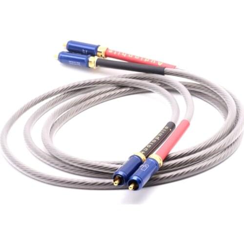 Pair hi-end 5N silver plated OCC copper audio interconnect cable single wire with WBT RCA plug connector