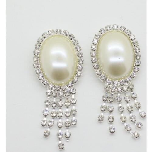 Hot 5Pcs/Lot 24*30MM Tassel Crystal Brooch Pearl Buttons Sewing Rhinestone Button Girls Accessories Wedding party Decoration