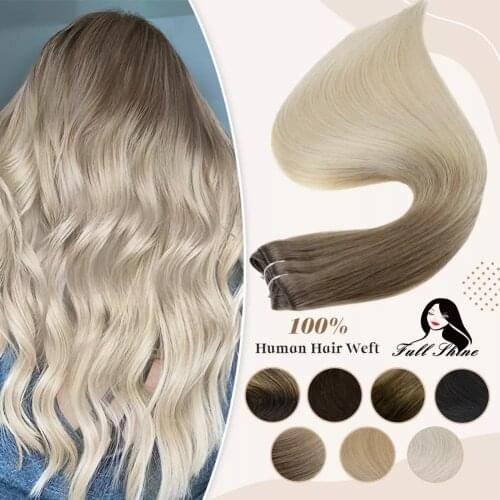 Full Shine Human Hair Bundles Hair Weft Extensions Ombre Blonde Color 100g Sew In Silky Straight Machine Remy Skin Double Weft