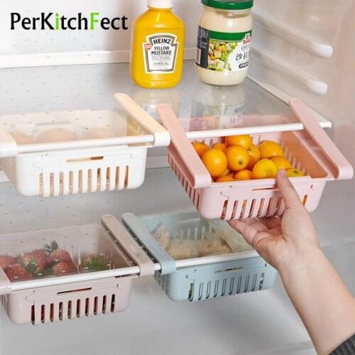 2Pcs Refrigerator Storage Rack Adjustable Kitchen Organizer Pull-out Drawer Basket Fridge Freezer Shelf Kitchen Accessories