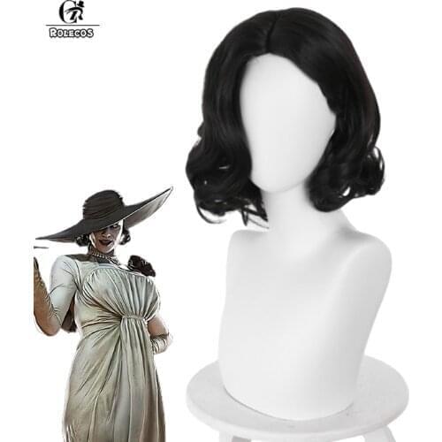 ROLECOS RE8 Village Alcina Dimitrescu Cosplay Wig Game Evil Village Women Cosplay Wig Lady Black Headwear Wig Synthetic Hair