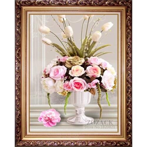 DIY Needlework,Cotton Thread DMC Cross stitch,Embroidery kit, Printed On Fabric,flowers,Rose Vase Printed pattern Cross-stitch