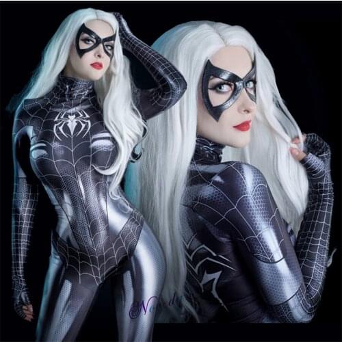 Sexy Female Black Cat Spandex Jumpsuit Zentai Suit Women Supergirl Superhero Bodysuit Cosplay Costume Halloween Fancy Dress