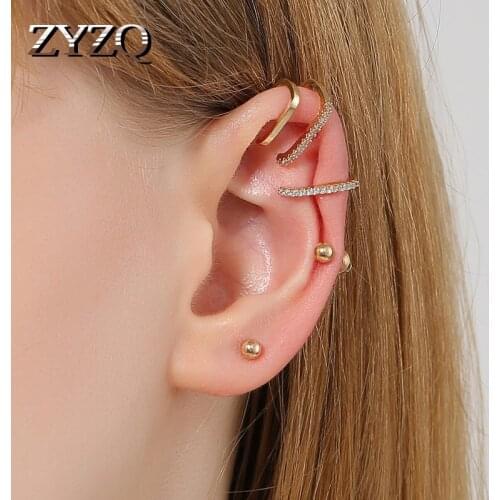 ZYZQ Simple Geometric Stud Earrings Set For Women Imitation Zircon Non-hole Clip Earrings 3-piece Set Fashion Exquisite Gifts