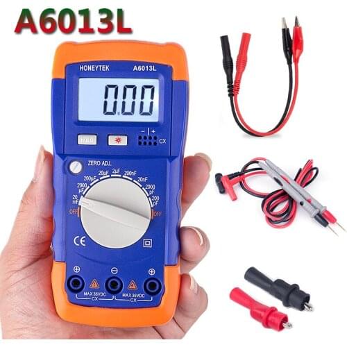 A6013L 1999 Count LC Meter Capacitance Tester With Set Of Probes Feelers 200pF-20mF Capacitor Meter Data HOLD With LCD Backlight