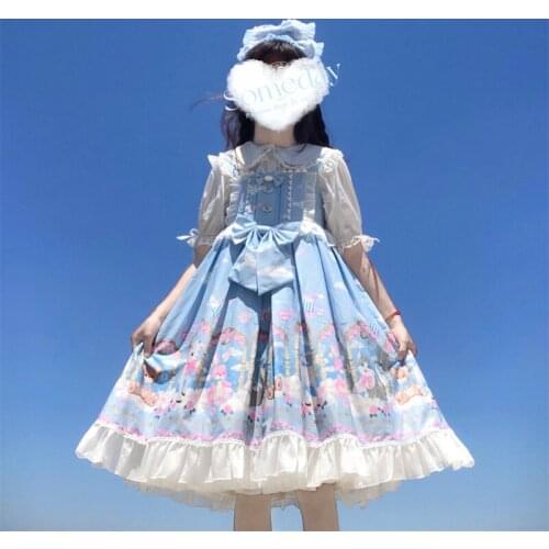 Japanese sweet soft girl lolita high waist princess jsk cute Lolita Summer Woman Bowknot Sling kawaii jsk Lolita cos loli