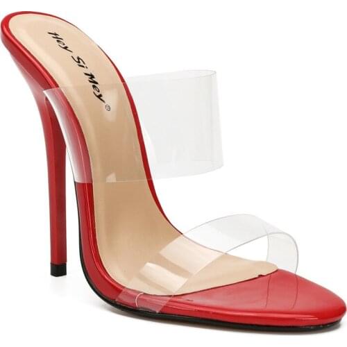 Women Sandals 13CM Thin High Heels Sandals Chaussures Femme PVC Slip On Round Toe fashion Dress Party Wedding shoes for women