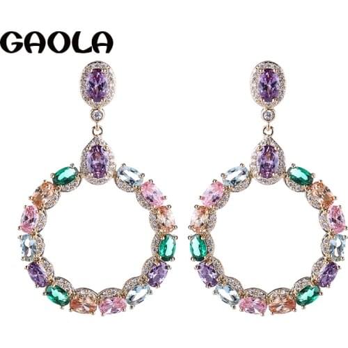 GAOLA Women Round Flower CZ Dangle Earrings For Women Geometric Rhinestone Jewelry Gift GLE9051