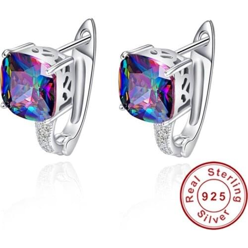 New Fashionable Pierced Ear Cuff 925 Sterling Silver Earring Brand Fashion Jewelry for Women with 6.8ct Rainbow Amethyst Stones
