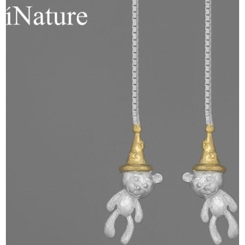 INATURE 925 Sterling Silver Long Tassel Doll Bear Drop Earrings For Women Jewelry Girls Gifts