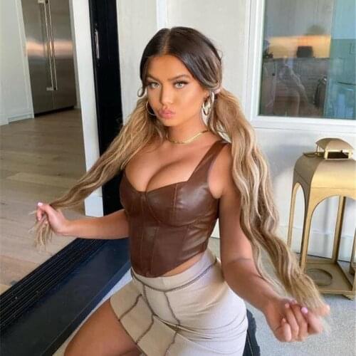 Womens Sexy PU Vest Top Elastic Wrap Camisole Streetwear Club Wear Crop Tank Top Short Binder Tops