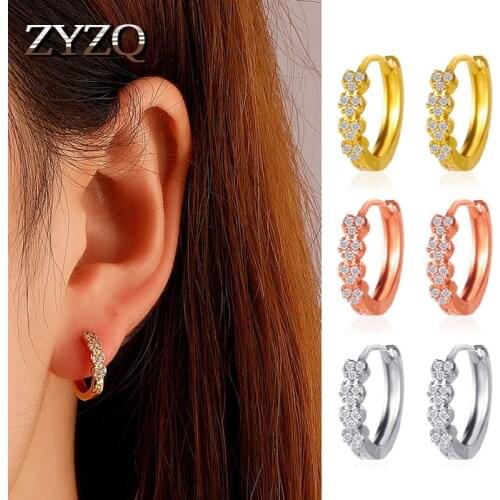 ZYZQ Vintage Tiny Zircon Hoop Earrings For Women Korean Geometry Metal Light Gold Color Girls' Gift Piercing Jewelry Wholesale