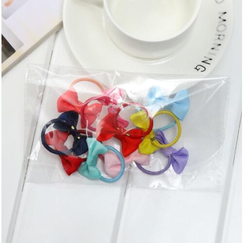 20Pcs/Lot Korean Fashion Bowknot Elastic Hair Bands Girls Hair Accessories Bows Scrunchy Rubber Band Candy Color Cute Headdress