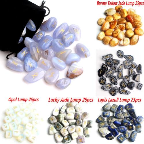 25Pcs Natural Chakra Crystal Rune Divination Rune Stones Tumbled Rune Stone Polished Gemstone Gravel Healing Aquariums Decor