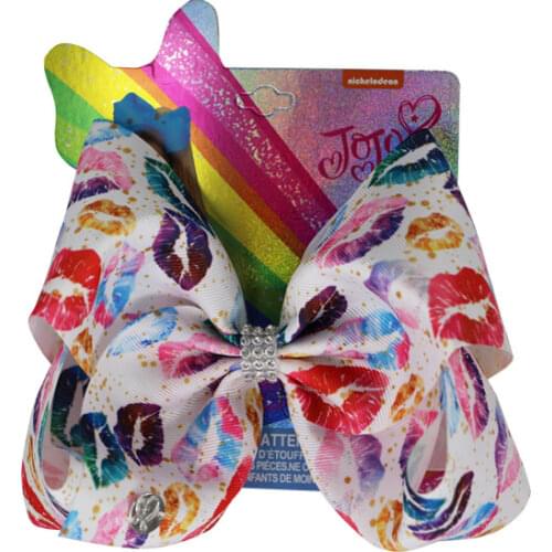 7" New Hair Bows for Girls Print Ribbon BOWknot Handmade Rhinestone Hair Clip Valentines Day Hair Accessories