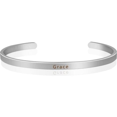Grace Fashion Quotes Engraved Trendy Bracelet Fashion Inspirational Hand Stamped Cuff Bangles Elegant Female Chic Accessories