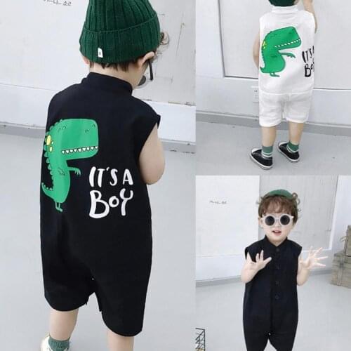 1 Set Baby Bodysuit Cartoon Dinosaur Pattern Skin Friendly Breathable Kids Boys Sleeveless Romper for Summer Childrens Sets