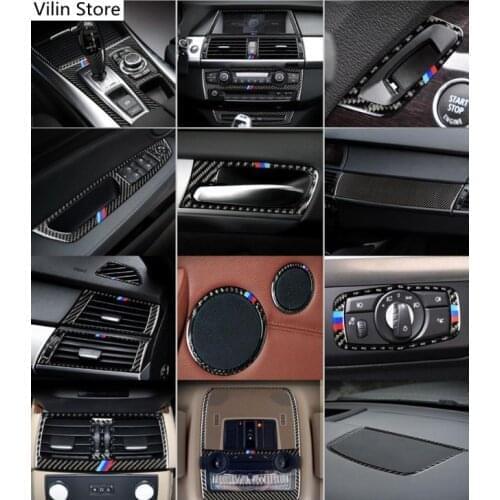 For BMW X5 X6 E70 E71 Carbon Fiber Car Interior Center Console CD AD Air Outlet Decorative Frame Cover Trim Car Styling 08-13