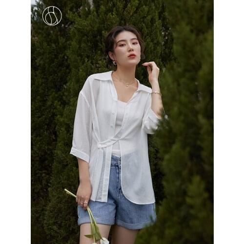 DUSHU Office Lady Loose Womens Textured Sunscreen Shirt Womens Thin 2021 Summer White Loose Casual Shirt Woman Top
