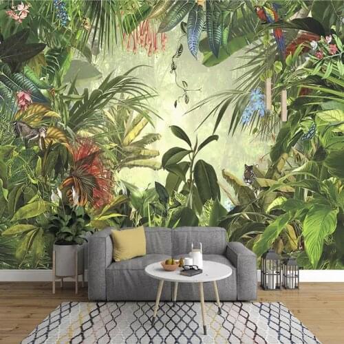 European Vintage Hand-painted Rainforest Banana Leaf Photo Wallpaper Bedroom Living Room TV Background Wall Non-woven 3D Mural