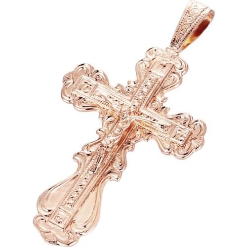 FJ 9 Style Fashion Jewelry Women Mens 585 Gold Color Crucifix Pendant Orthodox Cross Chain
